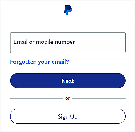 PayPal login page