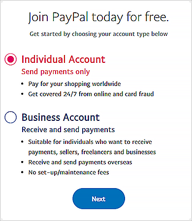 Select Individual or Business account