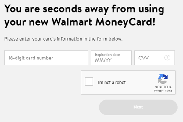 MoneyCard Activation Page