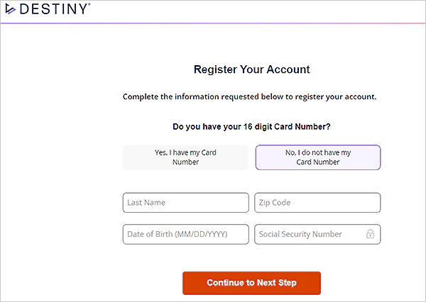 Register Your Account Option