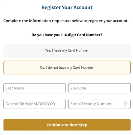 Fill in Details to Register your Milestone Card Account